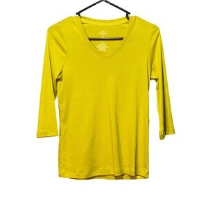 ST JOHNS BAY Yellow Petite PXS 3/4 Sleeve Essential V Neck Cotton Tee